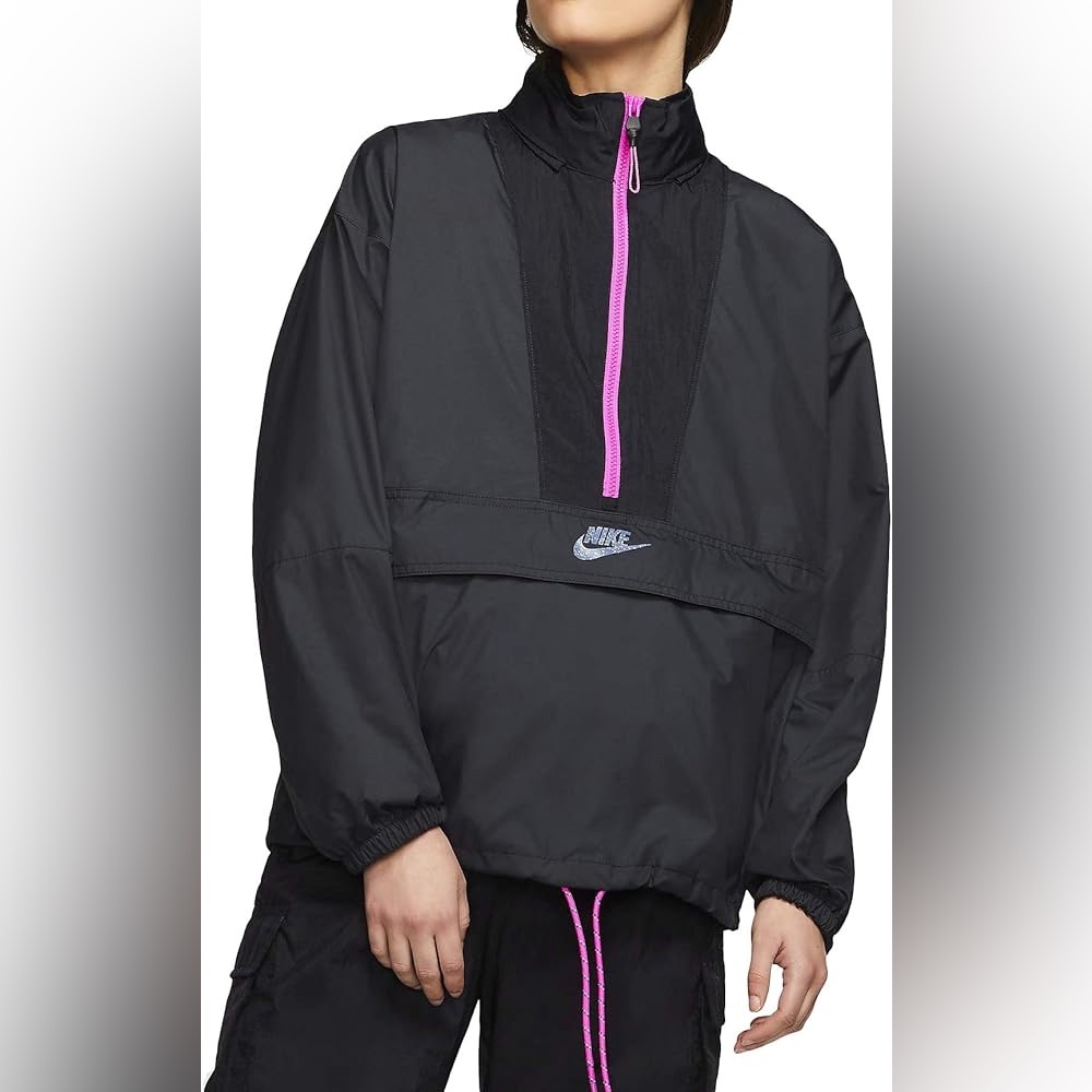 Nike Windbreaker Jacket Black Pink Zip Converts to Belt Bag Packable Athleisure